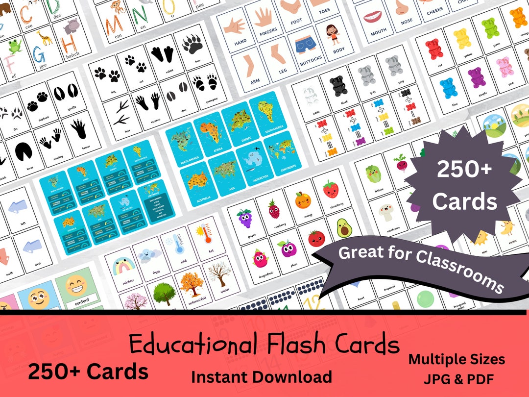250 Educational Resources Flash Cards Classroom &amp; Home - Etsy