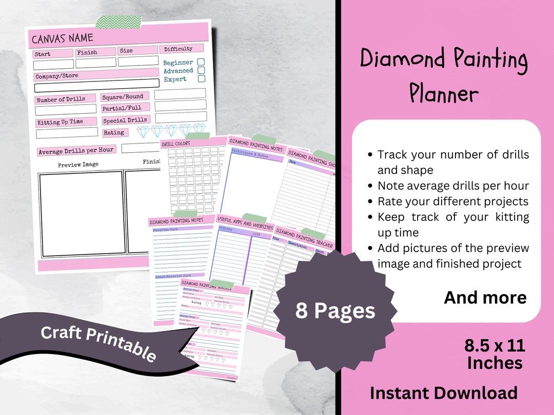 PINK Printable Diamond Painting Planner, Paint With Diamonds Organizer