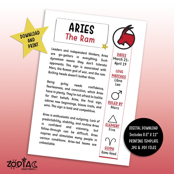 Birthday Aries Astrology Cards - Digital Download - Artistic And Mystical -  Pretty and Special - Celebrate for Occasion