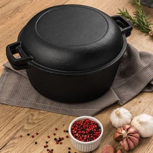 2-in-1 Dutch Oven with Skillet Lid, 5 Quarts Cast Iron, Pot Set, Pre-Seasoned Personalized Gift, Housewarming Gift, Unique Gft, Gift For Her