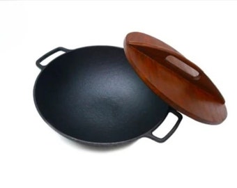 Cast Iron Wok 14 Inches (36 CM), Pre-Seasoned, Wok Wth Lid, Personalized Gift, Housewarming Gift, Gift For Her.