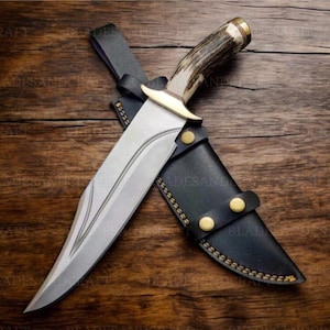 Handgefertigtes D2 Stahl Hirsch Griff Messer, Hirsch Horn Griff, Messing Parier, Bowie Messer, Groomsmen Geschenk, Jagdmesser, Geschenk für Sie, Geschenk für Ihn.