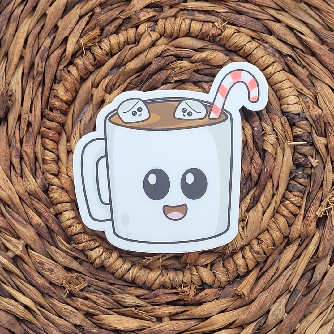 Hot Cocoa Sticker: Smiling Mug, Marshmallows & Candy Cane - Waterproof ...