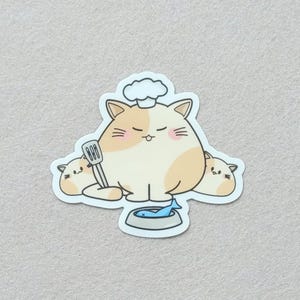 Chonky Chef Cat Sticker: Mama Cat & Kittens Vinyl Decal