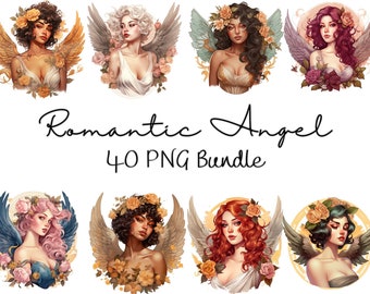 Romantic Angel PNG Bundle: Valentine's Day Cupid Clipart (40 Files) (Digital Download)