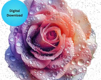 Dew Drop Rose Clipart: Original Design PNG (Digital Download)