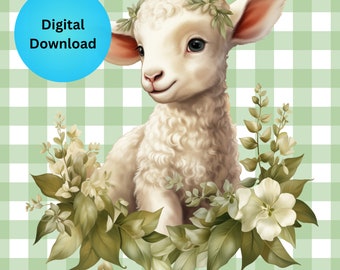 Floral Lamb Clipart: Easter PNG, Spring Wall Art (Digital Download)