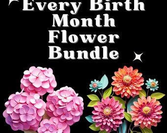 Birth Month Flower PNG, Designer PNG Bundle, Birth Month Flower Clip Art Bundle, Flower Clipart PNG, Flower Designs Sublimation, Flower png