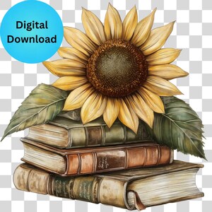Books PNG, Book Clip Art, Book PNG, Book Flowers PNG, Sunflower Png