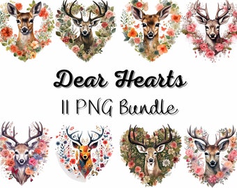 Deer Valentine's PNG Bundle: Floral Heart Designs (Digital Download)