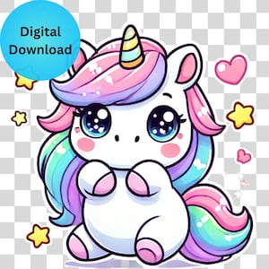 Licorne PNG – Clipart kawaii mignon pour travaux manuels, chemises, sublimation + Licorne scintillante en prime !