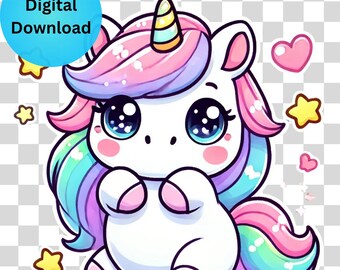 Kawaii Unicorn PNG Clipart: Pastel Colors, Bonus Sparkle (Digital Download)