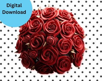 3D Red Rose Bouquet Clipart (PNG Digital Download)