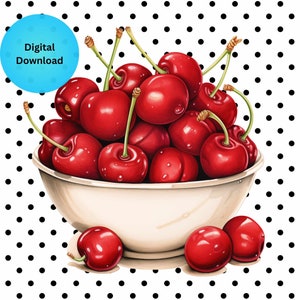 Cherry Clipart, Cherry Clip Art, Cherry PNG, Bowl of Cherries Clipart, Bowl of Cherries Graphic, Cherry PNG with Transparent Background