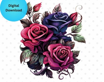 Purple Rose Clipart: Gothic Floral PNG (Digital Download)
