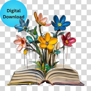 Book Flowers PNG, Academia Clip Art, Flowering Book PNG, Book PNG, One More Chapter