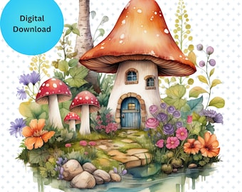 Mushroom Cottage PNG: Cottagecore Fairytale Clip Art