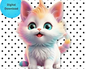 Rainbow Kitten Clipart: Unicorn Vibes PNG (Digital Download)