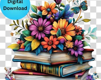 Floral Books PNG: Watercolor Vintage Book Clipart (Digital Download)