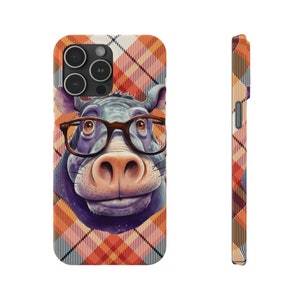 iPhone 15 Case | Hippo Phone Case | Hipster Hippo with Tartan Print iPhone Case