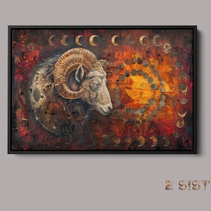 Aries Constellation Artwork Zodiac Rare Canvas Prints, Auténtico lienzo Astrología Carta de nacimiento zodiaco acrílico pintura regalo de cumpleaños espiritual