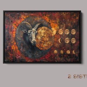Aries 2 Constellation Artwork Zodiac Rare Canvas Prints, Auténtico lienzo Astrología carta zodiaco acrílico pintura regalo de cumpleaños espiritual