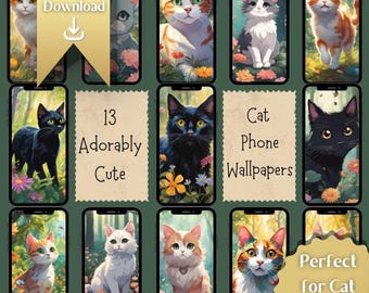13 lindos fondos de pantalla de gatos para tu teléfono / Arte felino (Descarga digital)