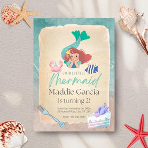 Disney Inspired Mermaid Invitation Template, Digital Kids Card, Print It Yourself, Little Mermaid Birthday
