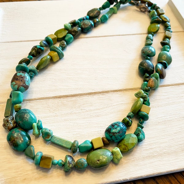 Turquoise Mixed Bead Sterling Silver Necklace, Handmade, One of a Kind, Made In America