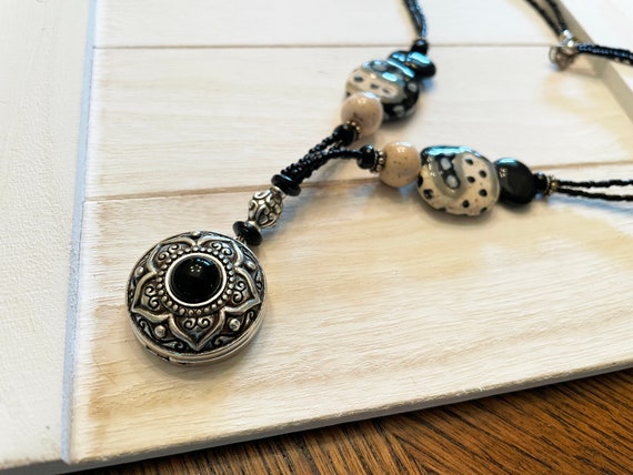 Brighton Photo Locket with Handmade Beaded Neckla… - image 1