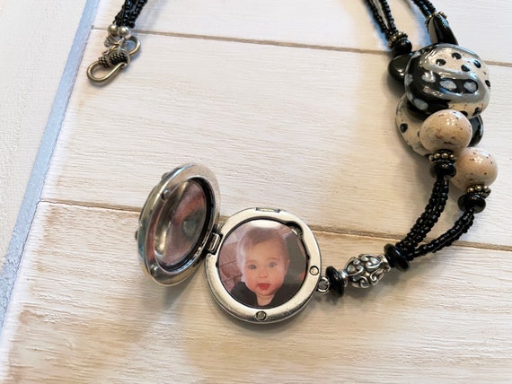 Brighton Photo Locket with Handmade Beaded Neckla… - image 4