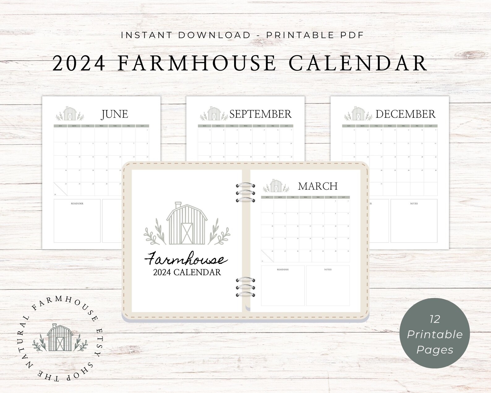 2024 Farmhouse Calendar Monthly Calendar Minimal Calendar Etsy