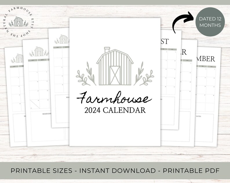 2024 Farmhouse Calendar Monthly Calendar Minimal Calendar Etsy