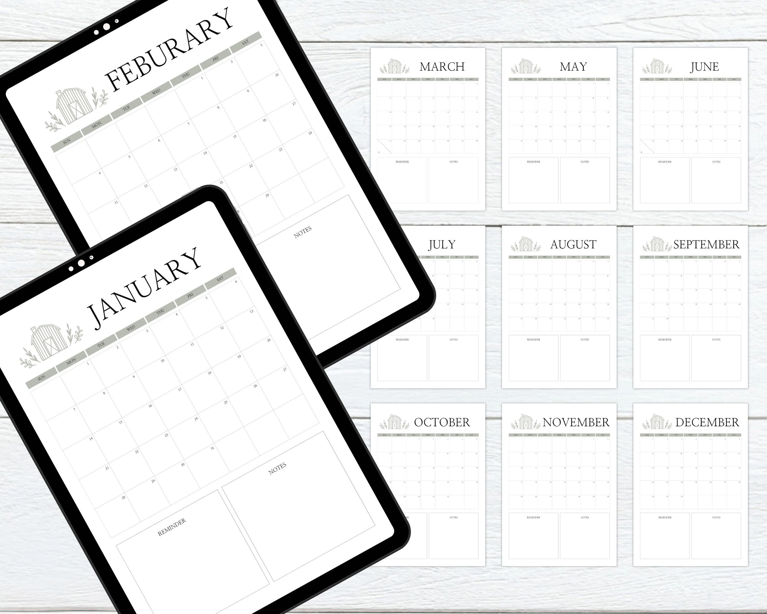 2024-farmhouse-calendar-monthly-calendar-minimal-calendar-etsy