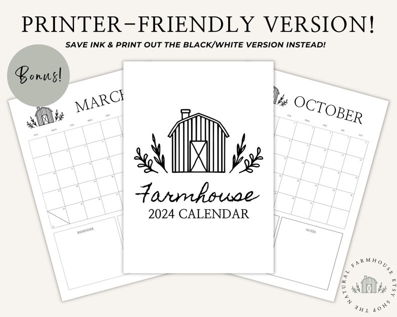 2024 Farmhouse Calendar Monthly Calendar Minimal Calendar Etsy