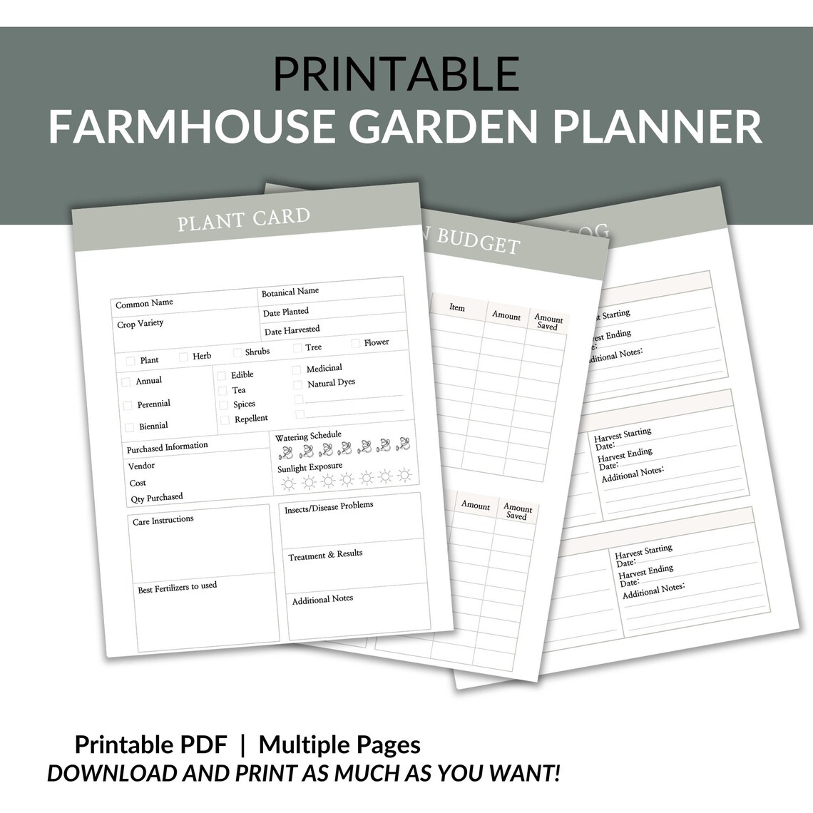 Farmhouse Garden Planner Printable Garden Planner Green - Etsy