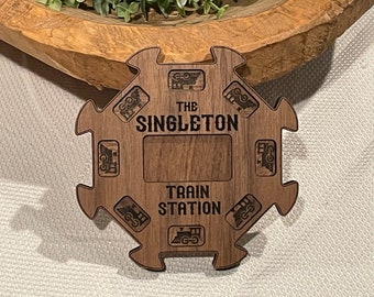 Personalized Mexican Train Domino Hub: Walnut & Basswood Game Centerpiece