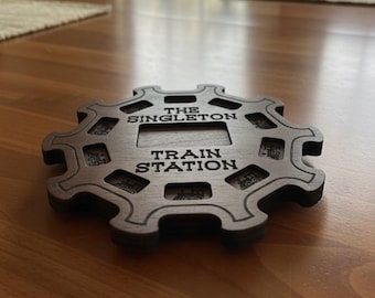 Personalized Mexican Train Domino Hub: Walnut & Basswood, 10 Player Game