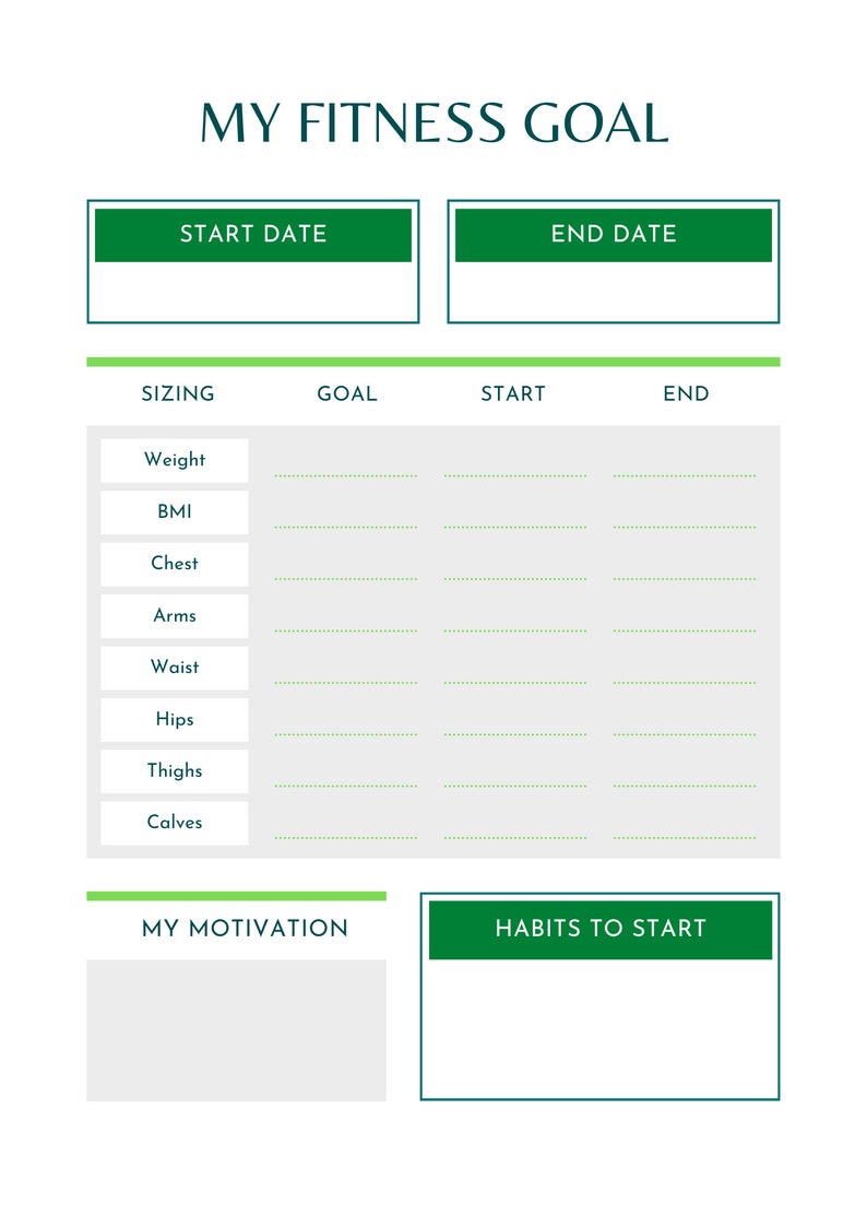 Fitness Planner Printable Fitness Goal Planner Undated. Etsy