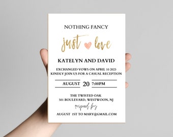 Minimalist White Wedding Reception Card, "Just Love"  Printable, Editable Template