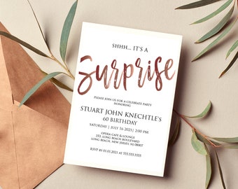 Surprise Birthday Card Template White and Gold Aesthetics , Printable