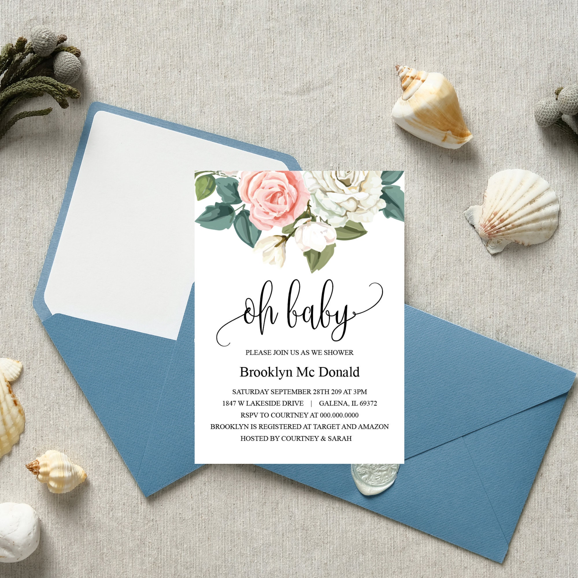 Editable Baby Shower Invitation, Printable, Greenery-oh-baby - Etsy