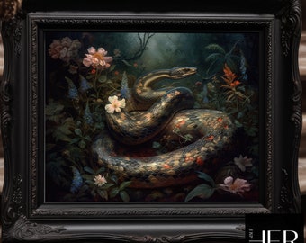 Snake in Dark Forest Art: Gothic Cottagecore Decor (Printable Download)