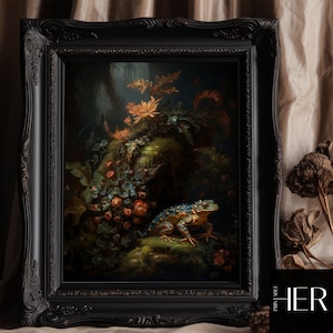 Salamander in Dark Forest: Botanical Cottagecore Wall Art (Digital Download)