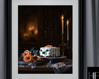 Spooky Ghost Cake Art: Dark Academia Halloween Decor (Digital Download)