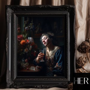 Mother after a long day - Moody Vintage Victorian Portrait Oil painting Dark Academia Cottagecore Floral Printable digital download Wall Art