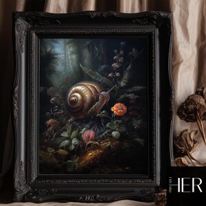 Snail in Woods Print | Dark Cottagecore Botanical Art (Digital Download)