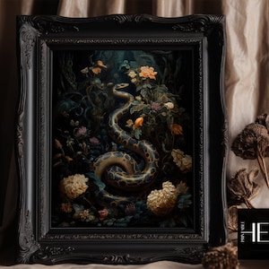 Snake in Dark Forest Vintage Oil Painting: Cottagecore Wall Art (Digital Download)