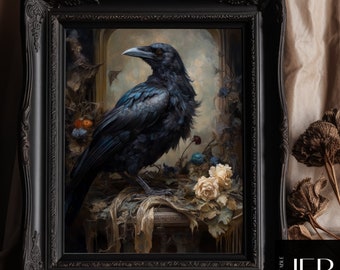 Raven Victorian Mansion Print: Dark Cottagecore Gothic Wall Art (Digital Download)