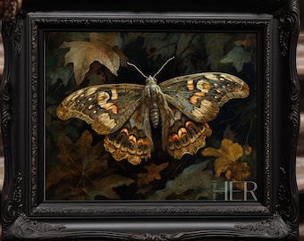 Dark Academia Moth Print | Gothic Cottagecore Wall Art (Digital Download)